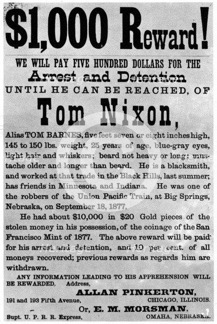 Wanted poster for the outlaw Tom Nixon, c1877 (1954). Artist: Unknown