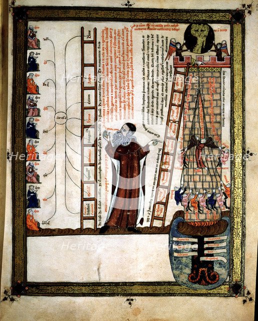 Ramon Llull (1235 - 1315), Majorcan philosopher and theologian, representing the symbol of the do…