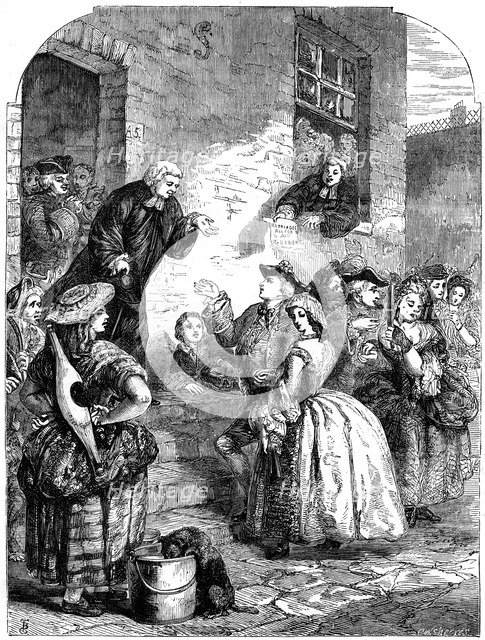 A marriage ceremony in Fleet Prison during the reign of George II, 19th century.Artist: C Sheeres