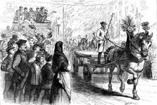 George Stephenson Centenary at Newcastle-on-Tyne: procession of draught horses, waggons, etc, 1881. Creator: W. P..