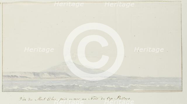View of Etna over the sea north of Capo Passero, 1778. Creator: Louis Ducros.