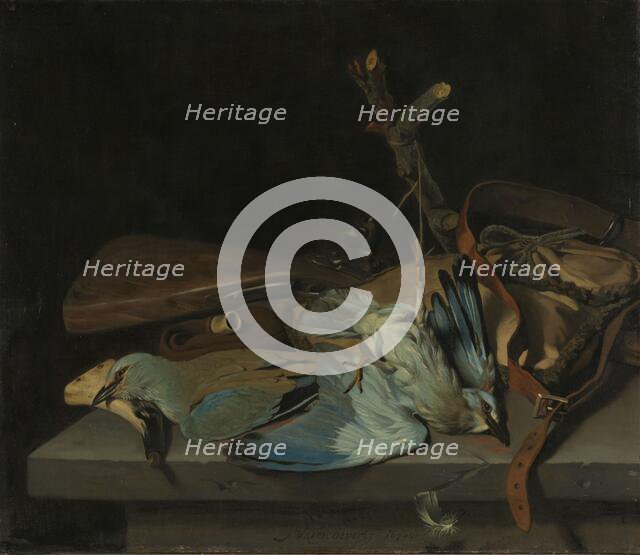 Still life with hunting implements and birds, 1670. Creator: Hendrick ten Oever.