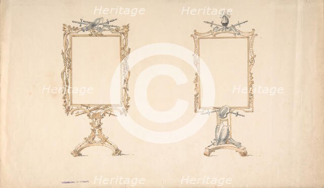 Designs for Two Mirror Frames Supported on Footed Pedestals with Armorial..., early 19th cent. Creator: Anon.