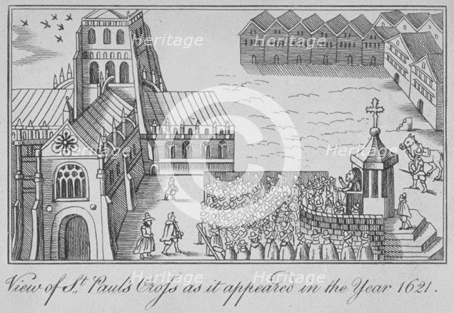 St Paul's Cross and old St Paul's Cathedral, City of London, 1621 (1650). Artist: Anon