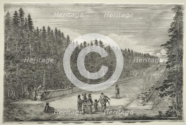 Views of the Villa of Pratolino: The Promenade of the Fountains. Creator: Stefano Della Bella (Italian, 1610-1664).