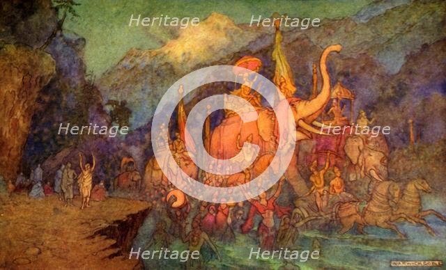 'The Return of the Heroes Slain in Battle', 1913. Creator: Warwick Goble.