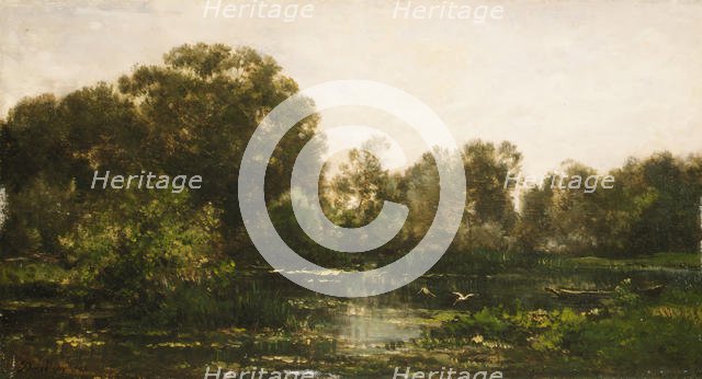 A River Landscape with Storks, 1864. Creator: Charles Francois Daubigny.