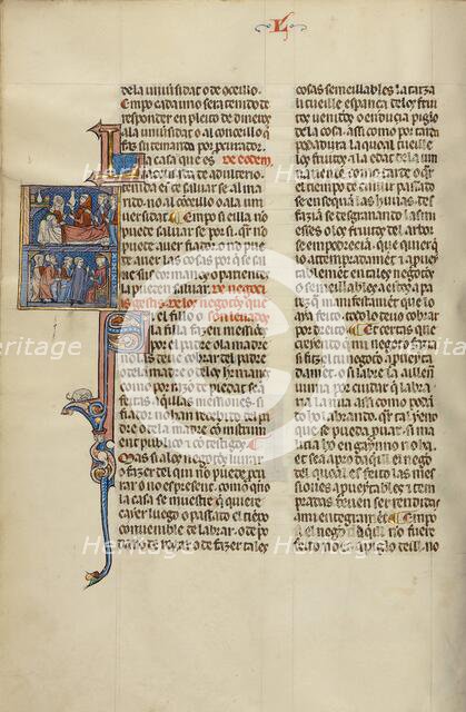 Initial S: Children and an Alchemist at a Bedside and Children and Elders..., about 1290-1310. Creator: Unknown.