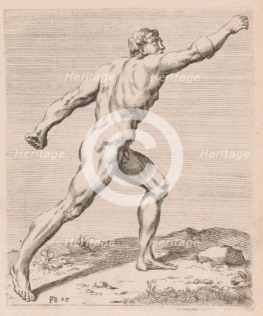 The Borghese Gladiator, side view, turned to right [plate 28], 1638. Creator: François Perrier.