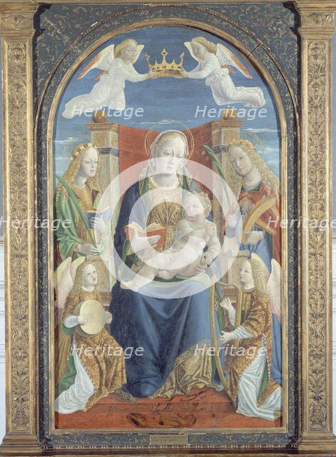 Virgin and Child, with Saint Dorothea, Saint Catherine and two angel musicians, c.1500. Creator: Unknown.