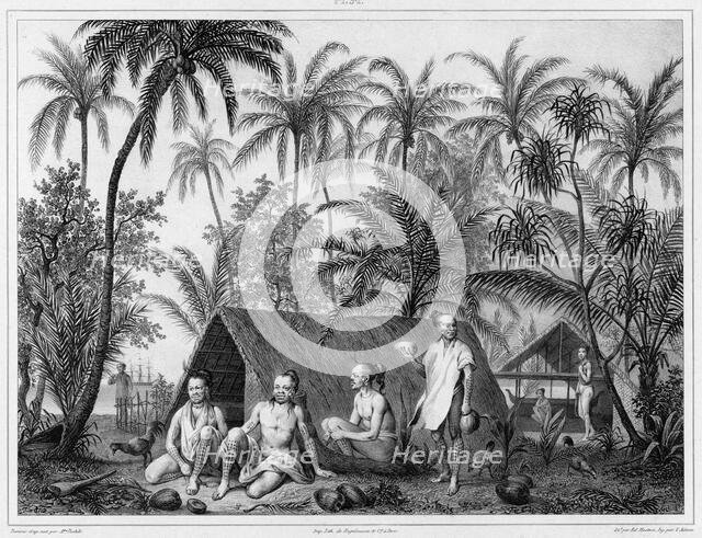 Dwellings, Lower Caroline Islands, 19th century. Creators: Alexander Postels, Victor Adam.