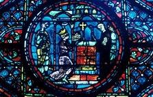 Charlemagne gives relics to the Chapel at Aix, stained glass, Chartres Cathedral, France, c1225. Artist: Unknown