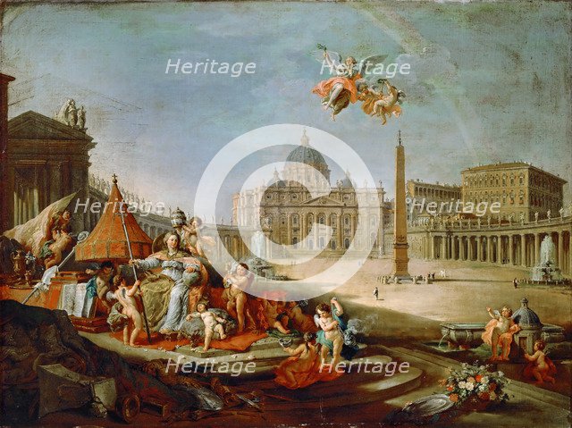 Piazza San Pietro, Rome with an allegory of the Triumph of the Papacy. Artist: Panini, Giovanni Paolo (1691-1765)