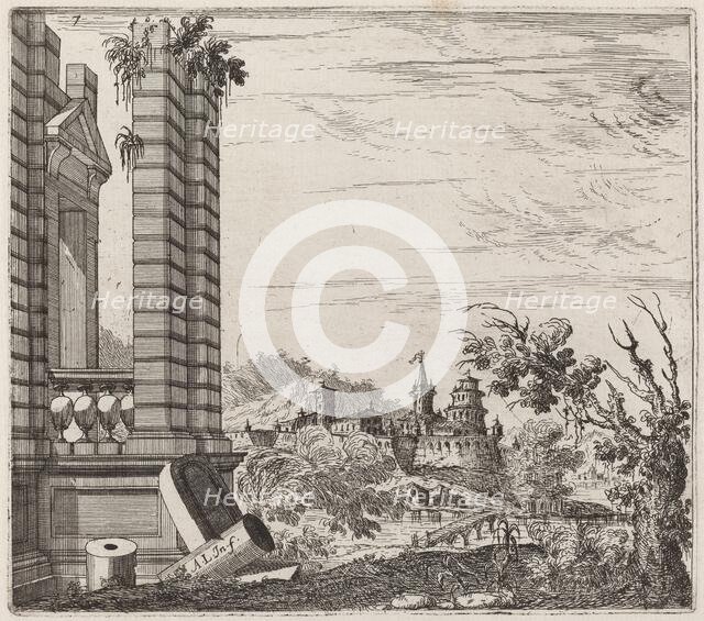 Fantastic River Landscape with Ruins and a Castle, before 1753. Creator: Giuseppe Antonio Landi.