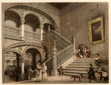 Main Staircase of Santa Cruz Hospital in Toledo, with scenes of life and traditional costumes of …