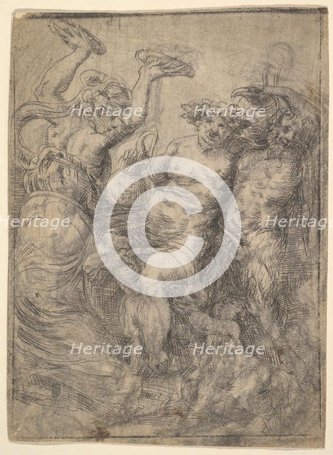 Bacchic revel with Silenus riding a goat in the centre, ca. 1540-43. Creator: Andrea Schiavone.