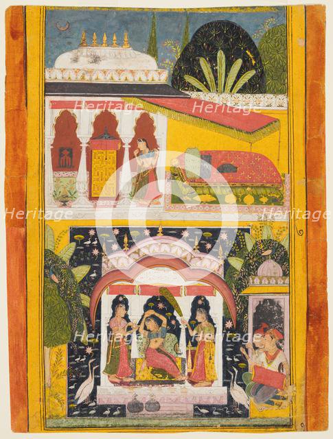 Desavarari Ragini, from a Ragamala series: A lady and two attendants in a bower in the middle…, c169 Creator: Unknown.