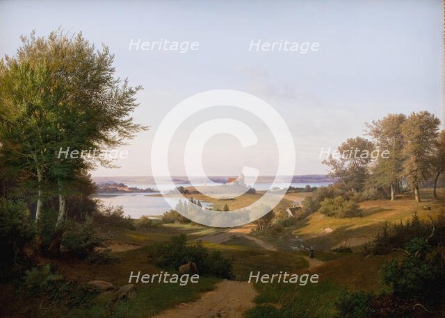 View of the Hill at Skanderborg Castle, Jutland, and the Memorial to Frederik VI, 1845. Creator: Andreas Juuel.