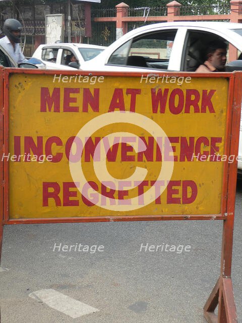 Men at work road sign in India, 2019. Creator: Unknown.