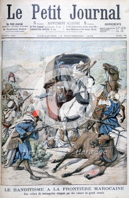 Bandits attacking a mail coach on the Moroccan frontier, 1904. Artist: Unknown