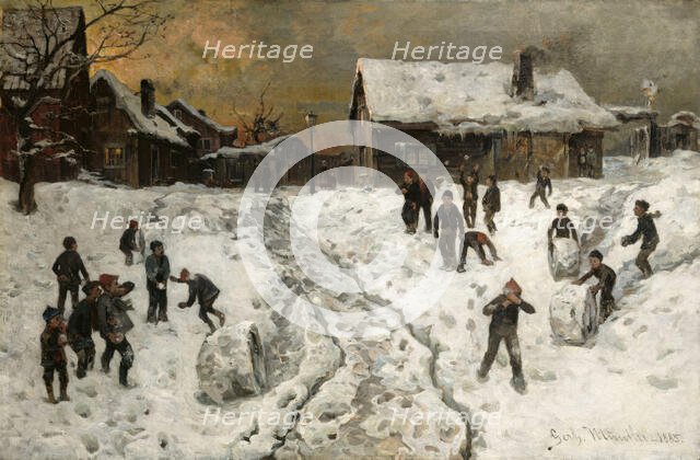 Throwing Snowballs, 1885. Creator: Gerhard Munthe.
