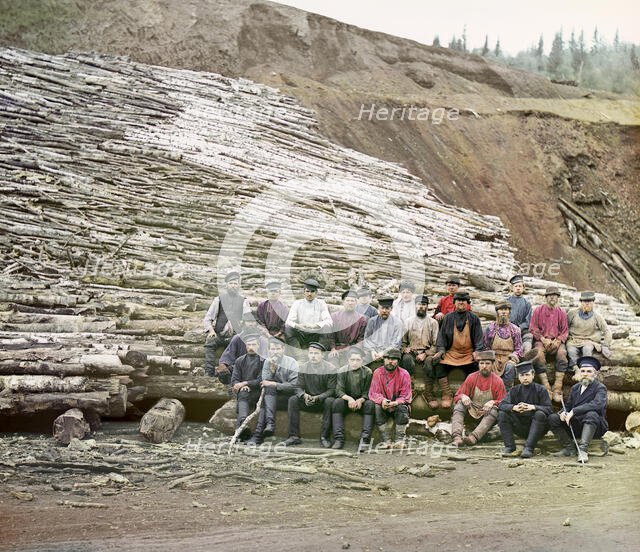 Transportation of lumber for the smelting of iron ore, 1910. Creator: Sergey Mikhaylovich Prokudin-Gorsky.