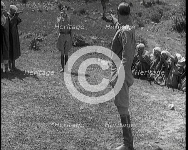 Scene from the Feature Film 'The White Sheik'. Two Actors Portraying Soldiers Facing Each..., 1920s. Creator: British Pathe Ltd.