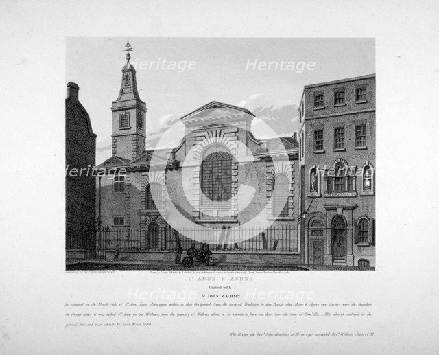 Exterior view of St Anne and St Agnes, City of London, 1814.                                         Artist: Joseph Skelton