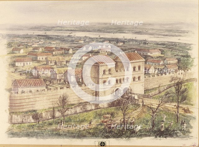 Roman gate at Newgate, City of London. Artist: Unknown