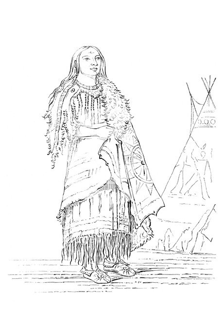 Portrait of 'Woman Who Strikes Many', Native American woman, 1841. Creator: Myers and Co.