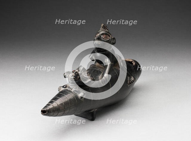 Blackware Vessel in the Form of Two Figures Seated on Reed Boat, Parts Missing, A.D. 1000/1400. Creator: Unknown.