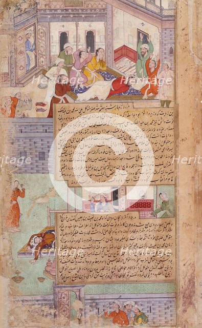 Deaths of Al-Wathiq and Muhammad B. Baiis Jalis (recto), Death of Anbakh (verso)..., c1594. Creator: Unknown.