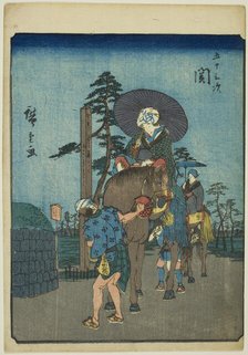 Seki, from the series "Fifty-three Stations [of the Tokaido] (Gojusan tsugi)," also known..., 1852. Creator: Ando Hiroshige.