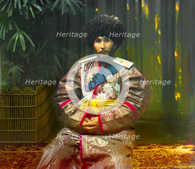 Isfandiyar, Khan of the Russian protectorate of Khorezm (Khiva), in uniform...between 1910 and 1915. Creator: Sergey Mikhaylovich Prokudin-Gorsky.
