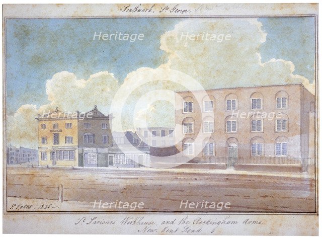 St Saviour's workhouse and the Rockingham Arms Inn, New Kent Road, Southwark, London, 1825. Artist: G Yates