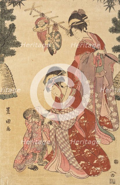 Women Dancing at New Years as Monkey Trainers, c1800. Creator: Utagawa Toyokuni I.