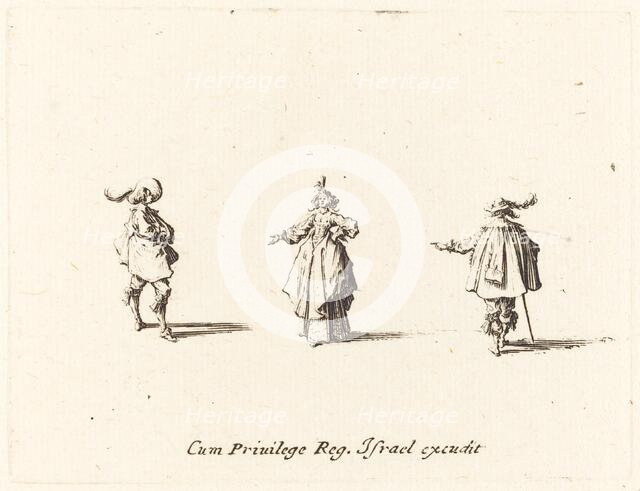 Lady with Outstretched Arm, and Two Gentlemen, probably 1634. Creator: Jacques Callot.