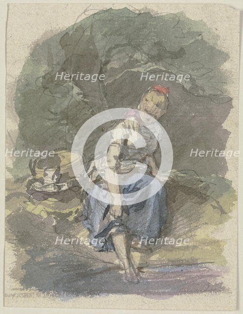 Farm girl sitting in the woods, c1830-1872. Creator: Jakob Becker.