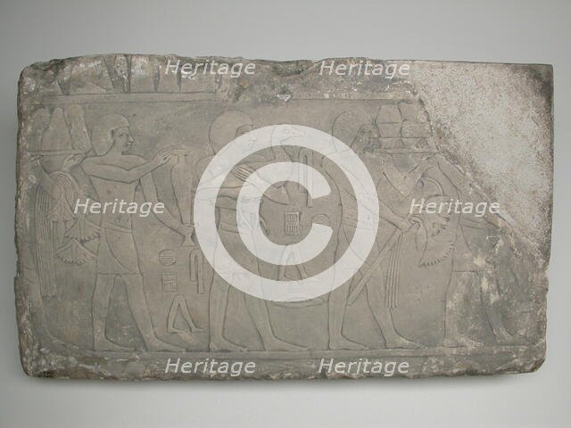 Wall Fragment from a Tomb Depicting Offering Bearers, Egypt, Old Kingdom, Dynasty 5 (abt 2494-... Creator: Unknown.