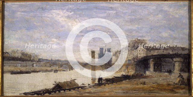 Pont de la Tournelle, the Ile Saint-Louis and pier, seen from Ile Louviers, c1877. Creator: Unknown.