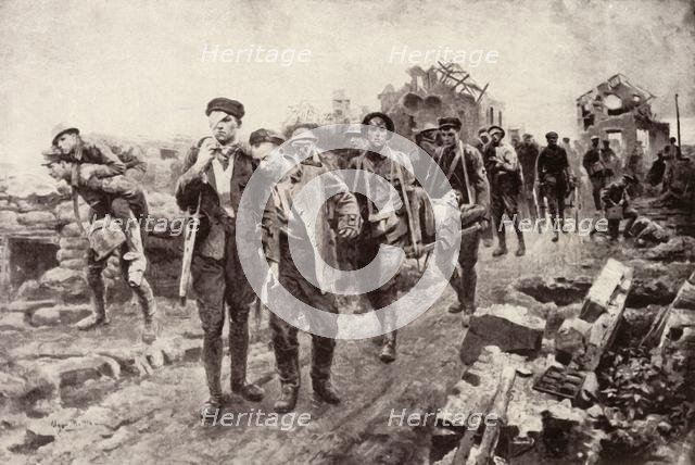 'On the Homeward Journey: Conveying Wounded from Collecting Posts to Dressing Stations', 1917. Creator: Unknown.