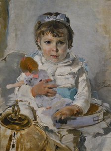 Girl with a Doll, c1890.  Creator: Ignacio Pinazo Camarlench.