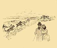 Bystanders watch as John Gilpin is chased across the countryside, 1878, (c1918).  Creator: Randolph Caldecott.