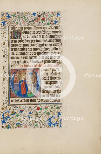 Initial O: Saint Barbara before a Tower; Llangattock Hours, 1450s. Creator: Master of the Llangattock Hours.
