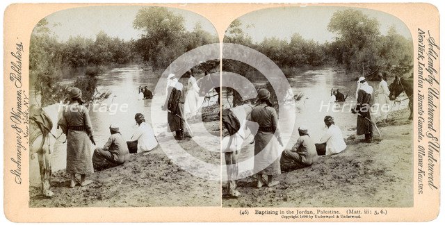 Baptising in the River Jordan, Palestine, 1896.Artist: Underwood & Underwood