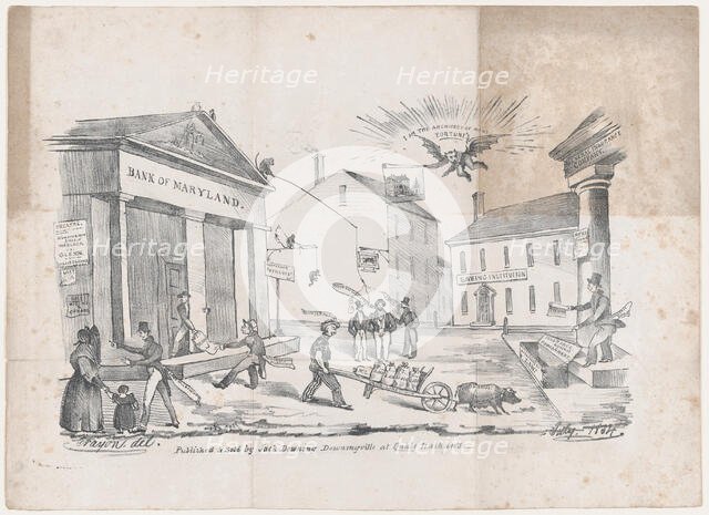 Caricature of a Bank of Maryland Crisis, ca. 1834. Creator: Crayon.