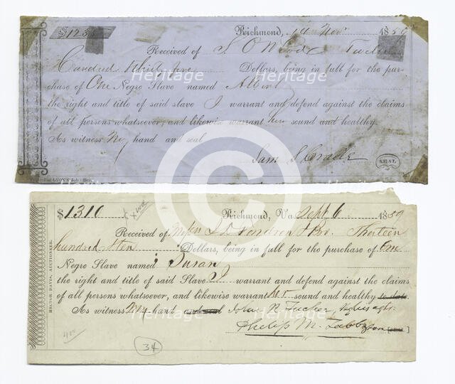 Receipts for sales of slaves, 1859. Creator: Unknown.