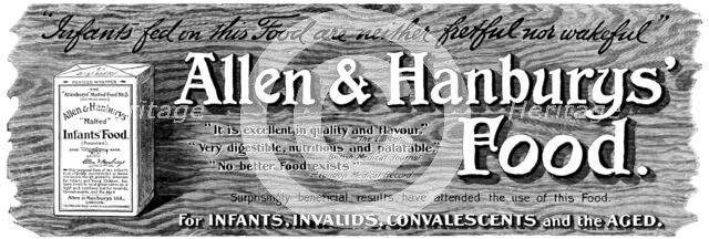 Advertisement for Allen & Hanbury's Food, 1898. Creator: Unknown.