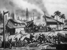 Cubans Burning Refineries, (1870s), 1920s. Artist: Unknown