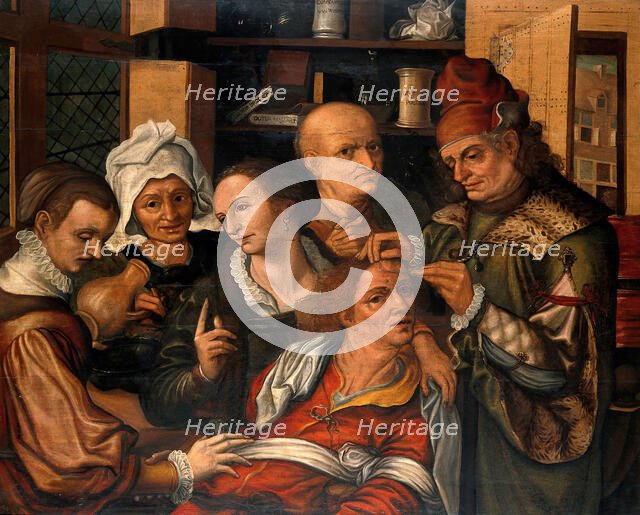 A surgeon extracting the stone of folly, 1561. Creator: Pieter Huys.